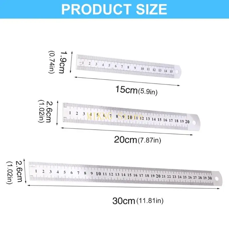 Regla 3 PCS Metal con reglas acero inoxidable escala doble adecuado para estudiantes Arquitectos Maestros Dibujo