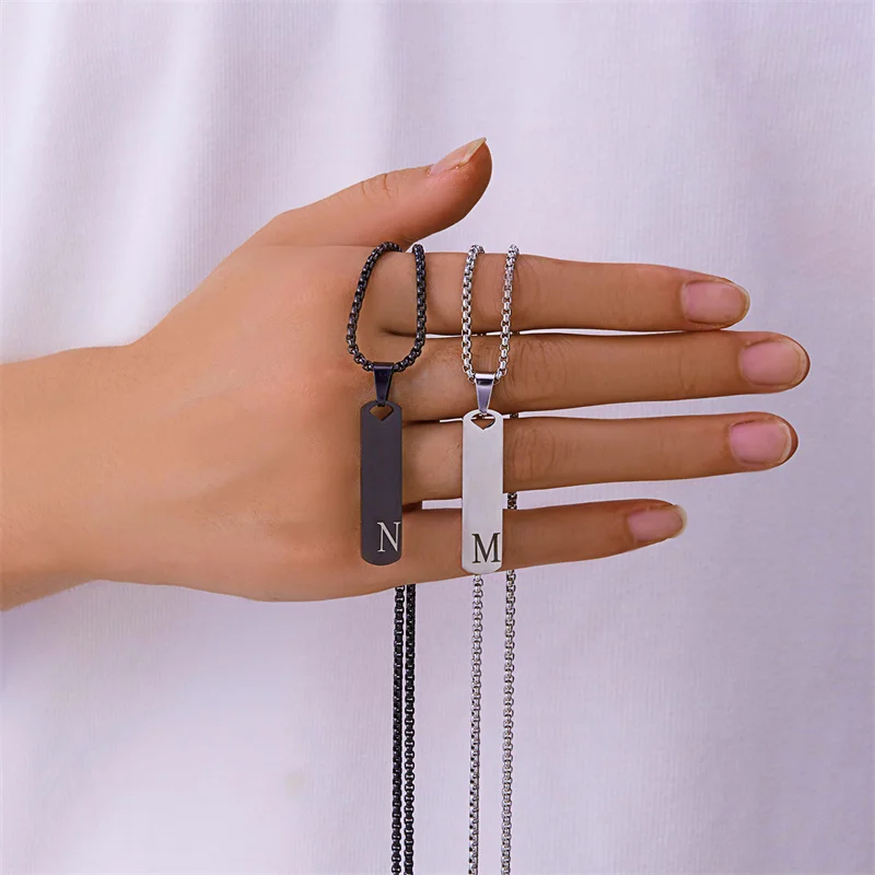 Simple 26 English Initial Letter Necklaces for Women Men Silver Color Square Pendant Necklace Personalized Jewelry Birthday Gift