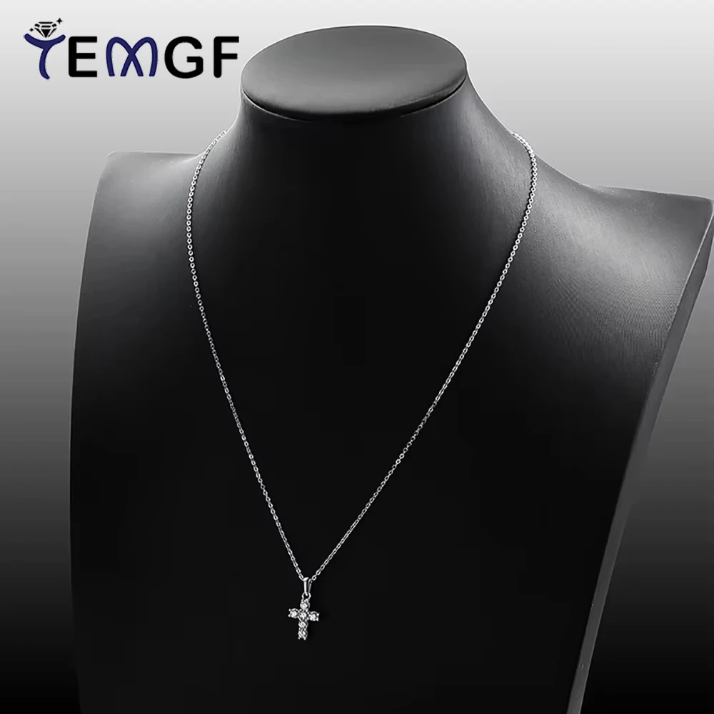 

TEMGF Full 3mm Moissanite Pendant Necklace S925 Silver Neck Chain Unique Cross Design for Women Sparkling Fine Jewelry Gifts