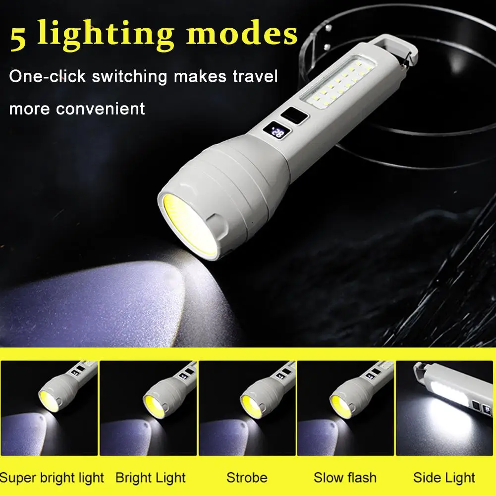 Solar Flashlight TpyeC Rechargeable Portable Small Flashlight 1200mAh Usb Rechargeable Outdoor Multifunctional Emergency Light