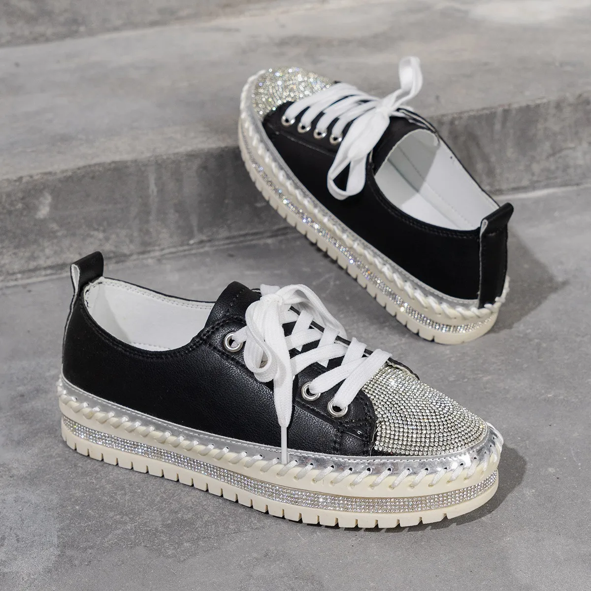 Summer Shoes Ladies Autumn Round Toe 2025 Fashion Women's Espadrilles Platform All-Match Casual Female Sneakers Rivets Studs Fla image 2