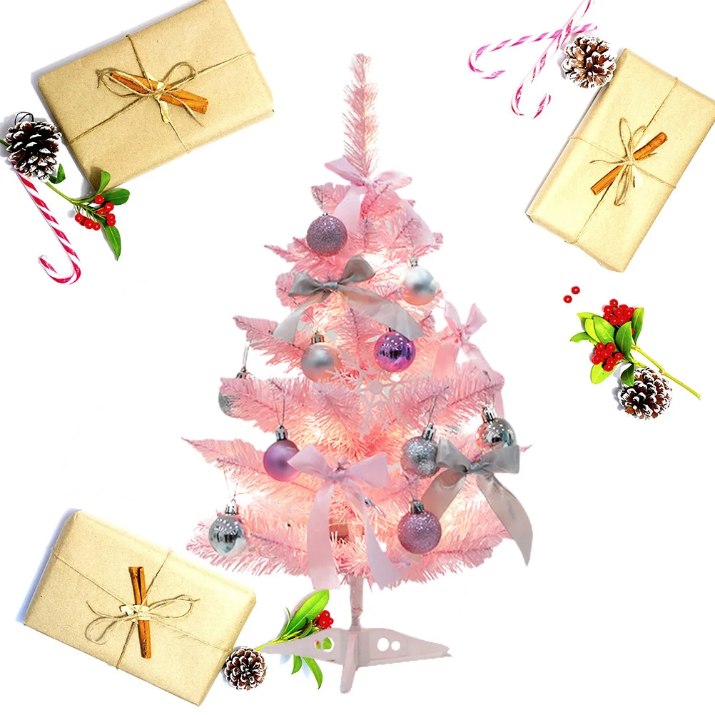 

1Pcs Christmas Tree Scene 60cm Pink LED Light Desktop Ornament Beautiful Holiday Decoration for Store Office Home