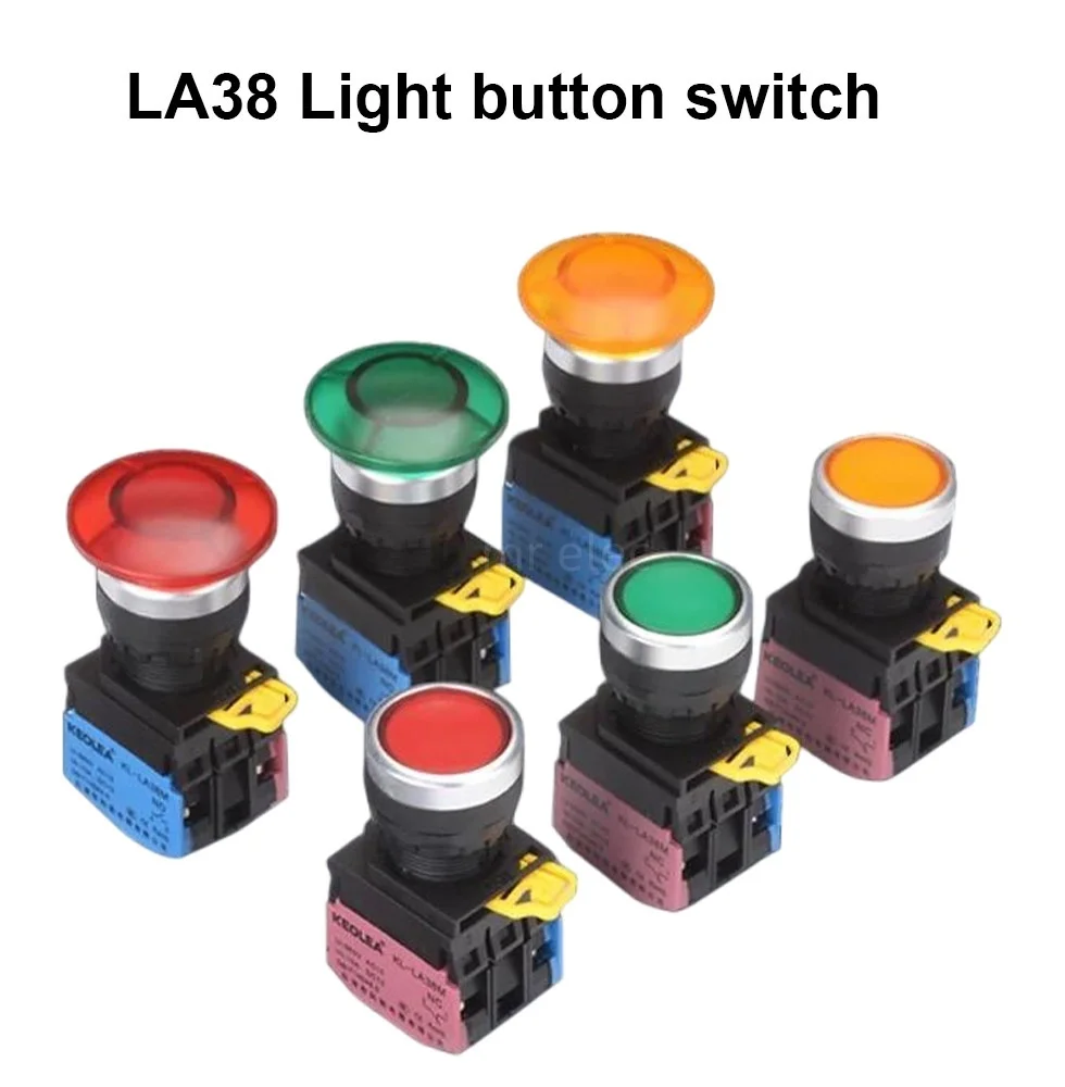 Self-reset flat torsion LA38 power supply self-locking button switch 220v24 start jog control circular flat button