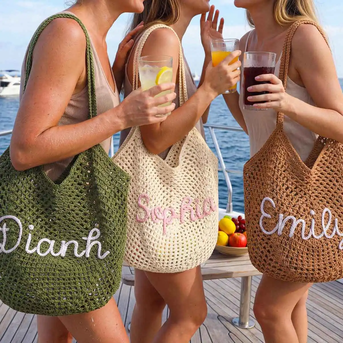 Personalized Beach Tote Bag, Crocheted Name Beach Bag, Bridesmaid Gift, Summer Tote, Bridal Gift Bag, Women's Bag image 5