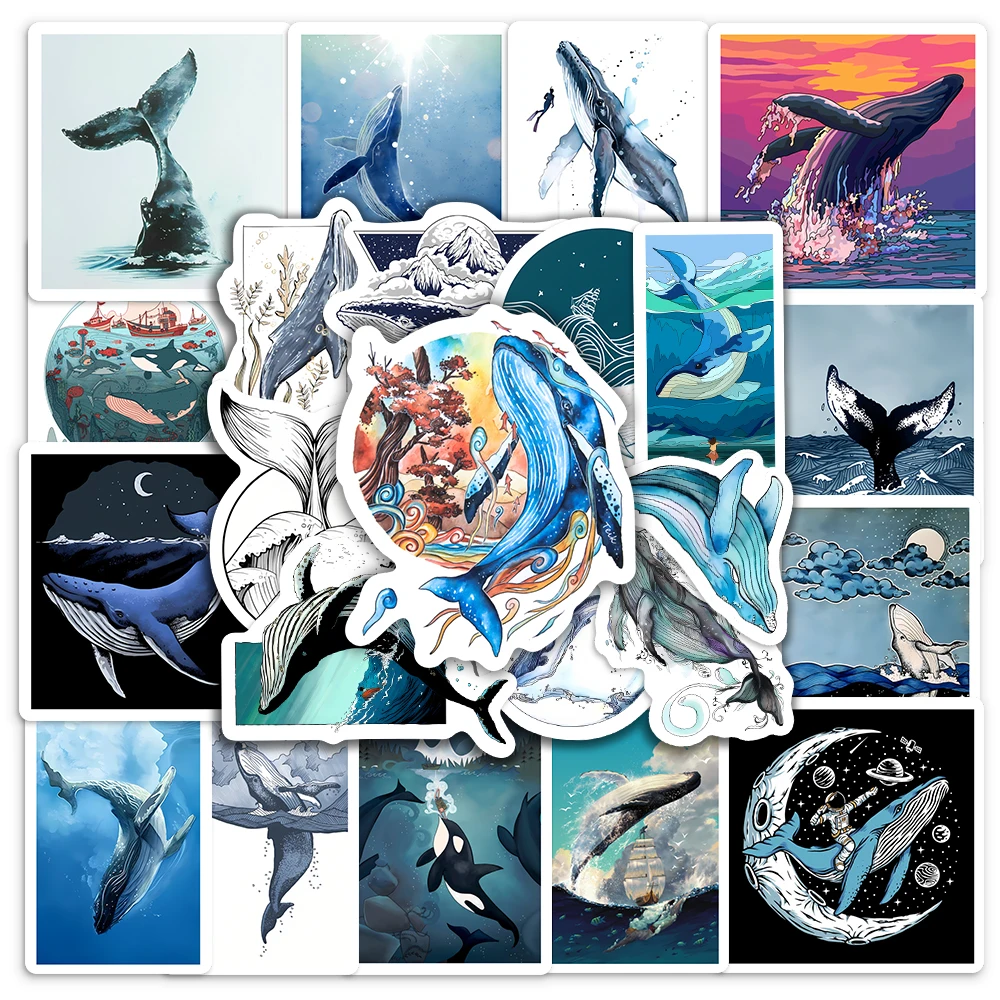 Aesthetic Whale Stickers Watercolor Ocean Art DIY Kids Toys Gift Decorative Decal for Scrapbook Laptop Phone Luggage Waterproof - Image 2