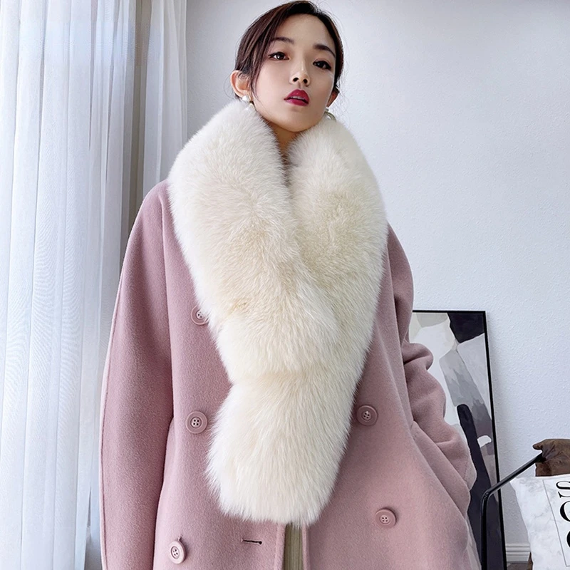 Luxury Real Fox Fur Collar Scarf For Women Winter Warm Genuine Fur Shawls And Wraps Neck Warmer Fur Scarves Female Scarfs Coat