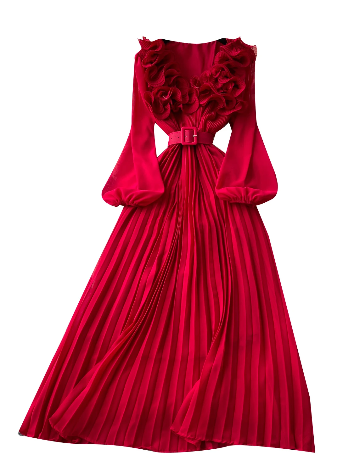 Retro Floral Lantern Sve Pleated Waist Cinching Long Dr Women's 2025 New Sle Slimming Ele Midi Skirt Korean Version