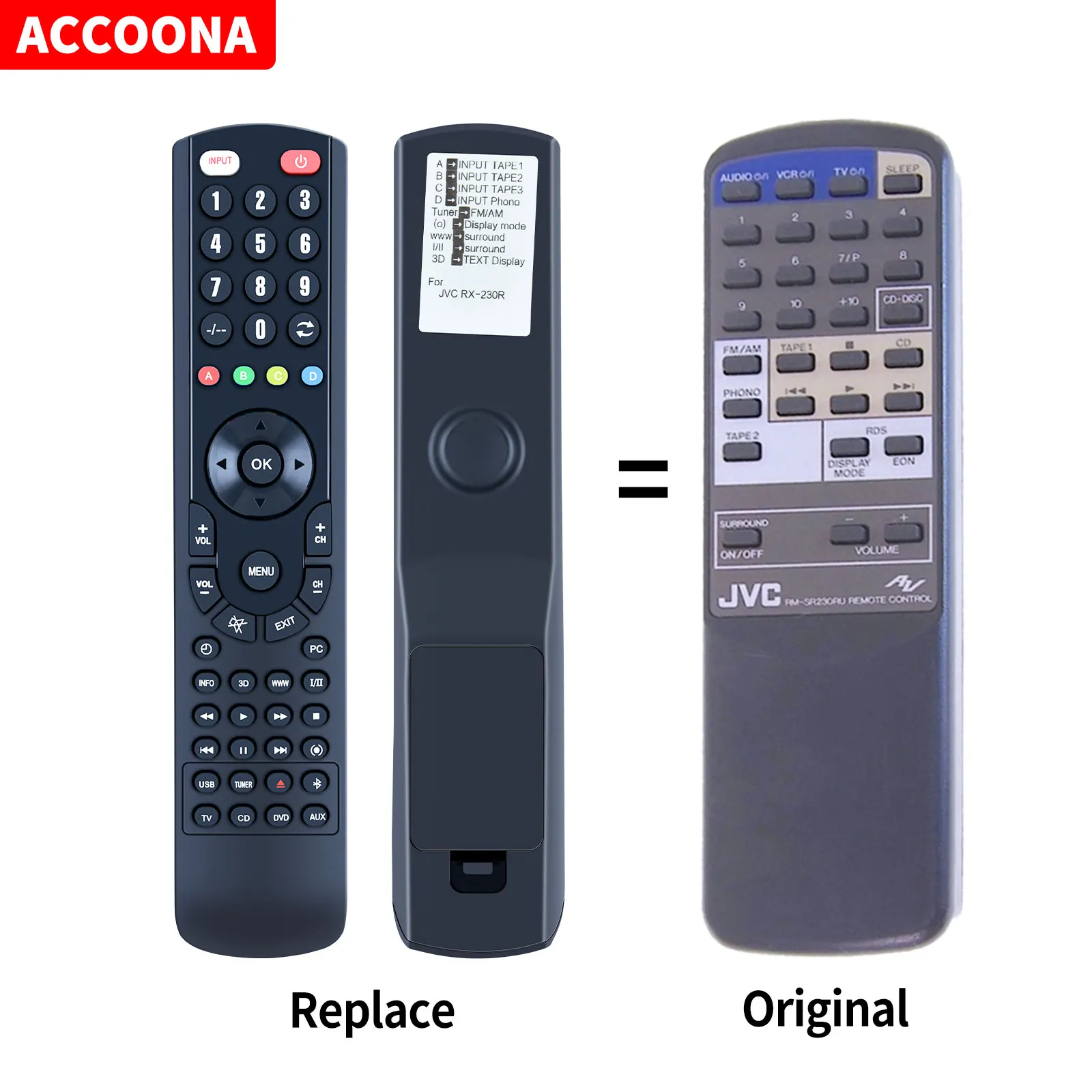 

Remote control RM-SR230RU for JVC RX-230R Audio System VCR TV