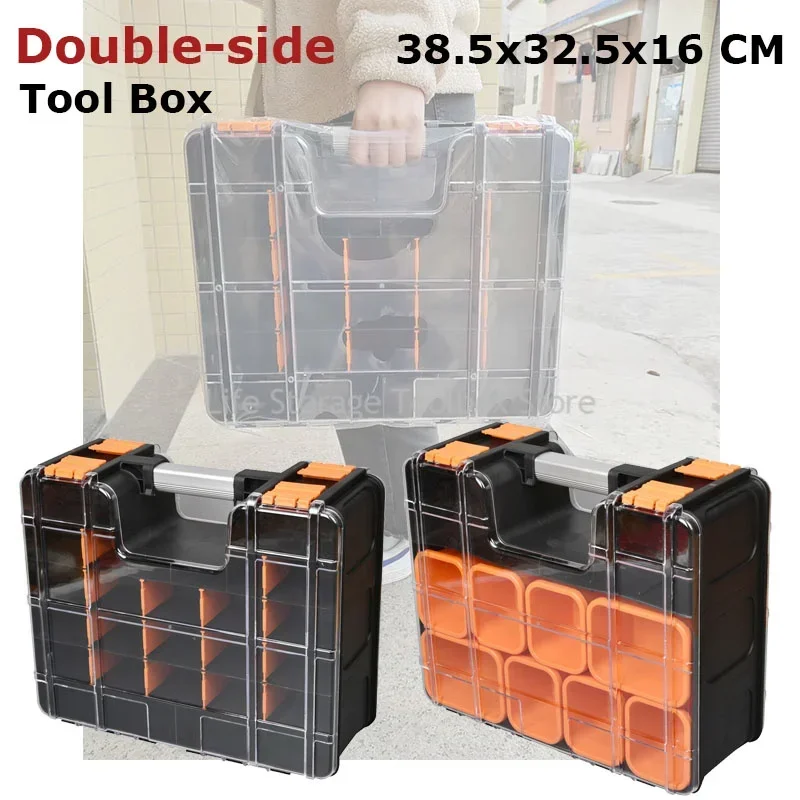 Plastic Tool Box Double-side Hardware Toolbox Storage Box Multi-grid Parts Box Electronic components Storage ToolBox Organizer