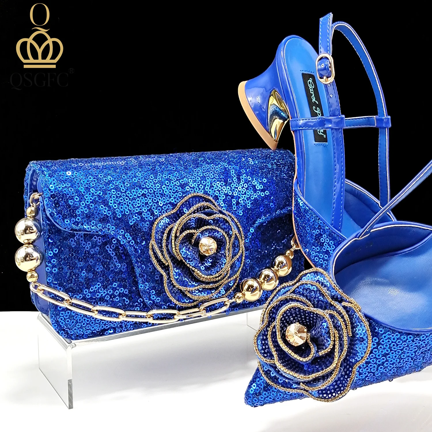 QSGFC Italian Design Shoes and Bag African Women Wedding Handmade Flowers Bags with Shoes Ladies Party Shoes or Daily Shoes