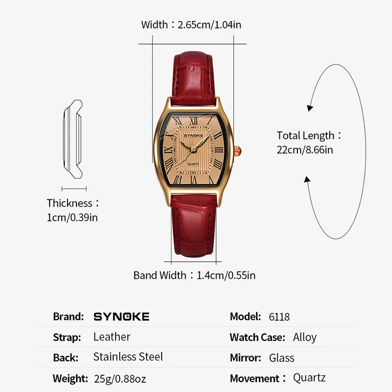 SYNOKE Quartz Women Retro Classic Wine Barrel Watches Female Elegant Wristwatch Casual Ladies Clock Relogio Feminino