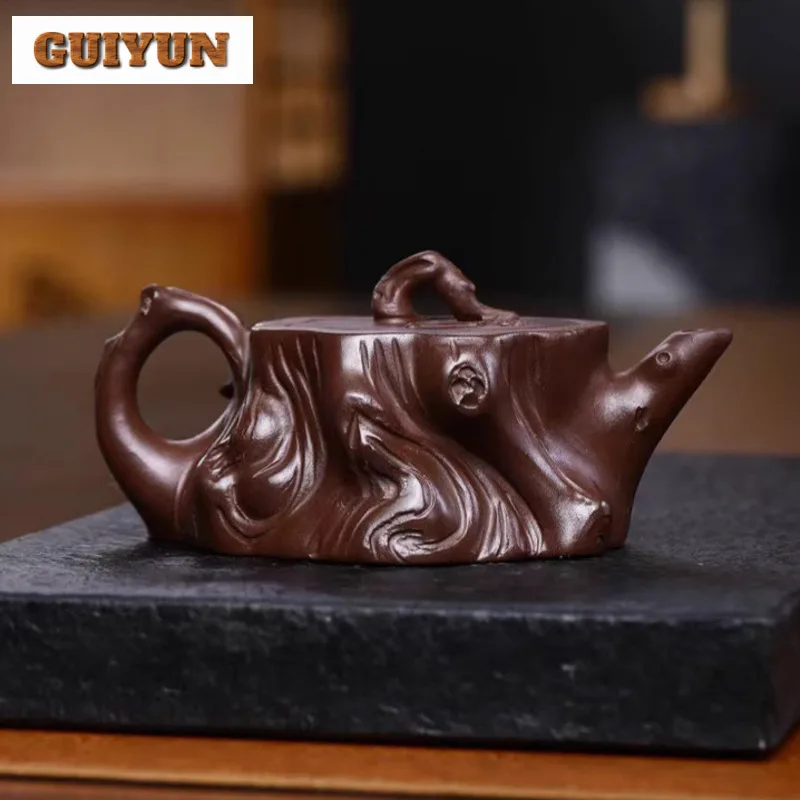 250ml Aesthetic Yixing Purple Clay Teapot Handmade Plum Tree Stump Pot Raw Ore Purple Mud Kettle With Strainer Zisha Teaset Gift