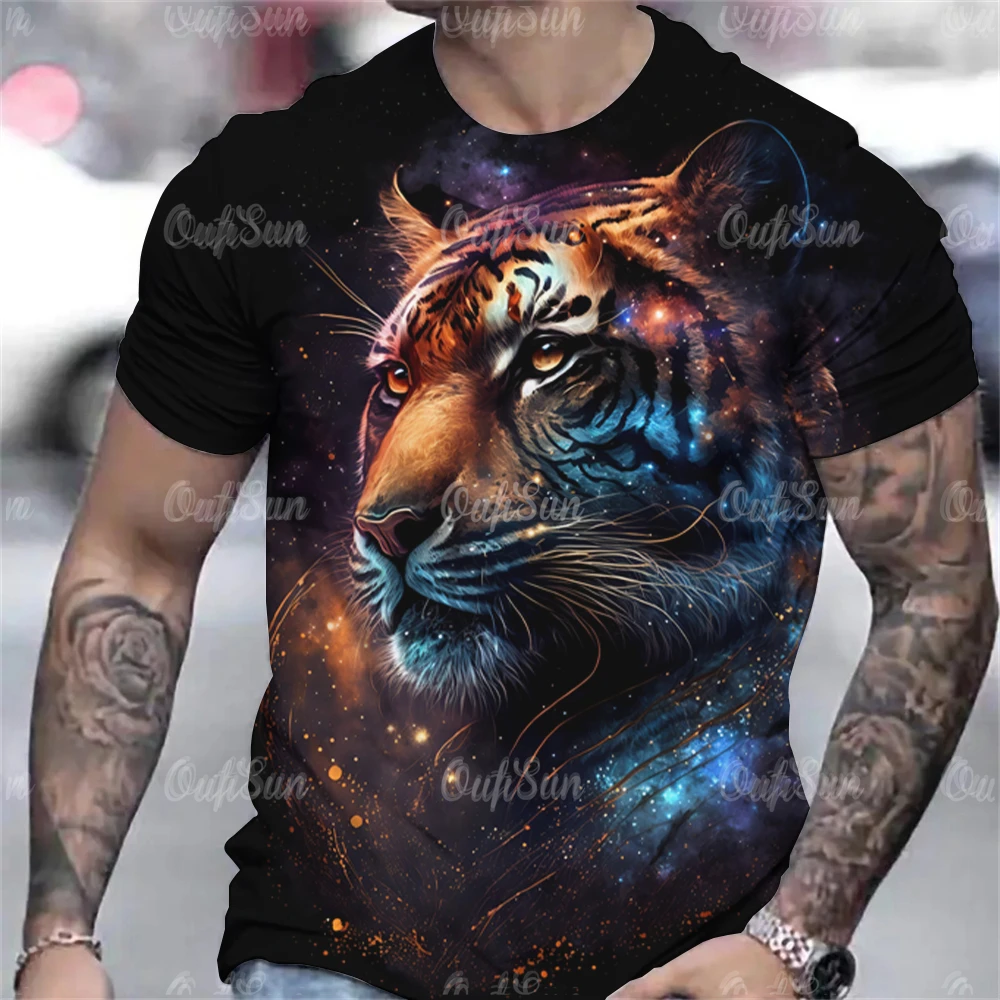 Tiger Print T-Shirt 3D Animal Men\'s Shirts Summer Short Sleeved Male Pullover Oversized Tops Tees Men Clothing