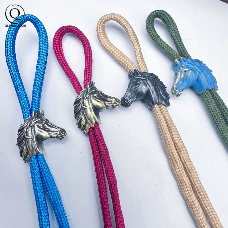 Brass Zodiac Horse Head Keychain Pendant Jewelry Copper Animal Paracord Knife Beads Handmade Woven Umbrella Rope Lanyard Hanging