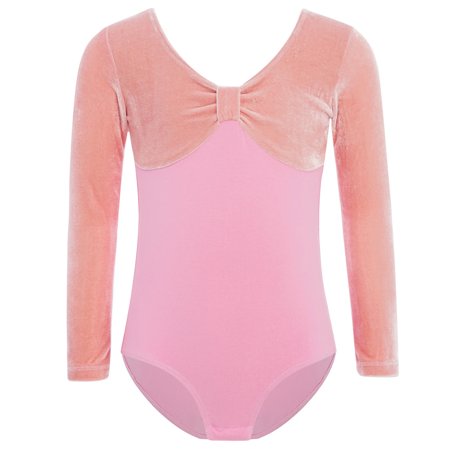 

Kids Girls Gymnastic Ballet Dance Leotards Costume Long Sleeves Velvet Patchwork Press Button Crotch Bodysuit Skating Dancewear