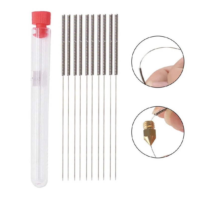 

10 шт., иглы для очистки сквозных отверстий, чистящие иглы из нержавеющей стали для аксессуаров для 3D-принтеров