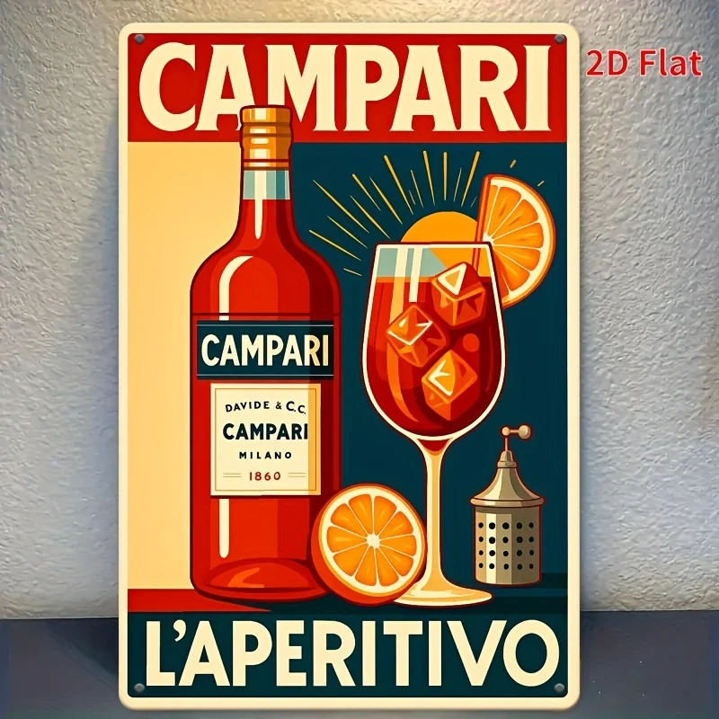 علامة CAMPARI LAPERITIVO من القصدير/فن جدار حديدي معدني/ديكور لوحة مضحكة، ديكور منزلي، ديكور مطعم، ديكور بار، ديكور مقهى، G