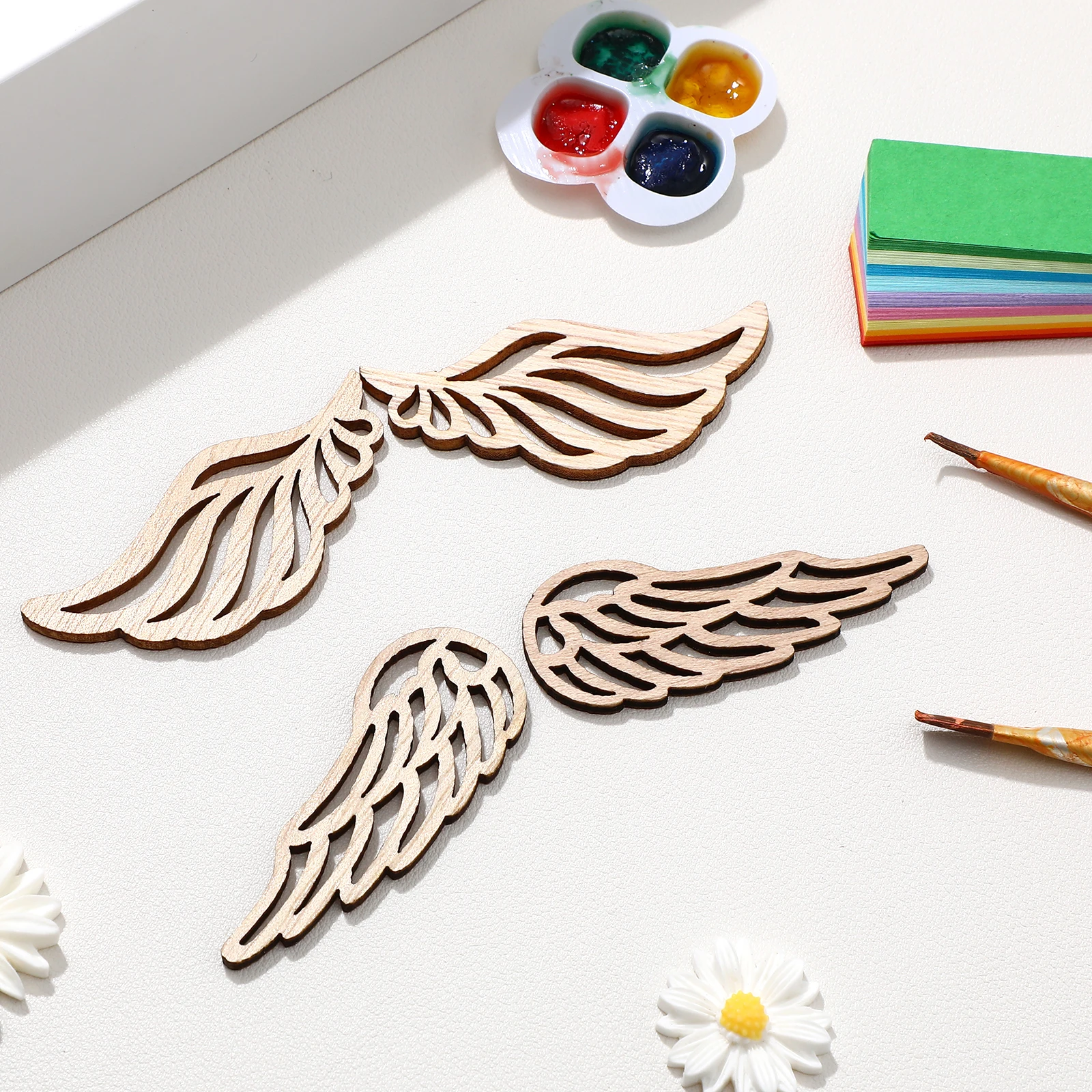 

80 Pcs Wood Slices Angel Wings Shape Natural Plates Khaki Craft Supplies Diy Decor Wooden naments Party Wedding Christmas