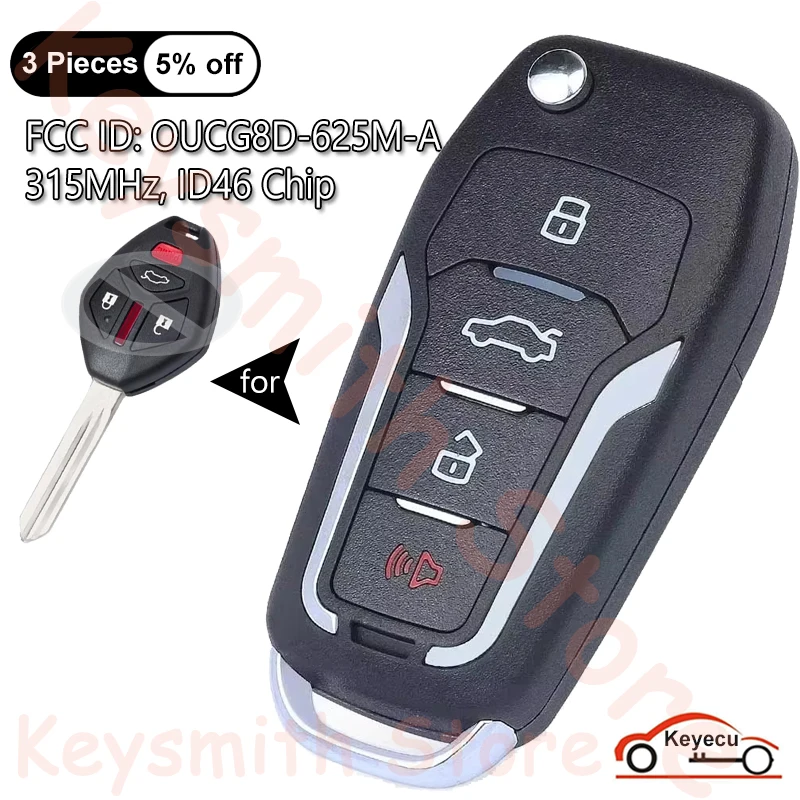 KEYECU 4 Buttons 315MHz ID46 Chip for Mitsubishi Lancer Eclipse Galant 2007 2008 Auto Upgraded Flip Remote Key Fob OUCG8D-625M-A