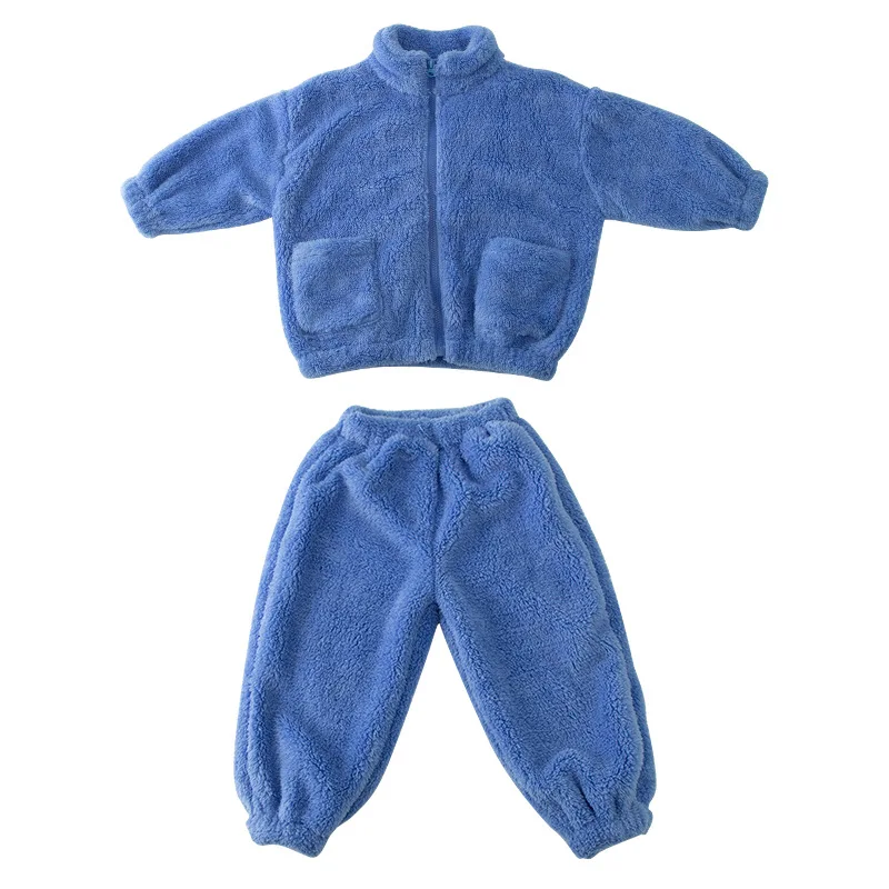 Autumn Winter Kids Flannel Tracksuit Boys Girls Fleece Sweatshirt and Pants 2pcs Outfit Children Warm Suit