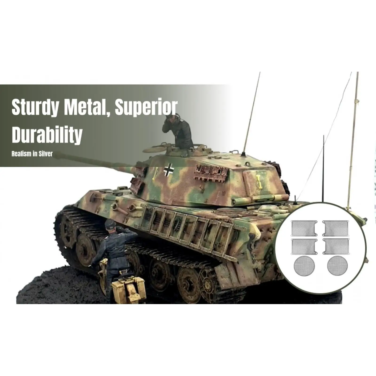 RC Tank Upgrade Parts Metal Guard Plate Armored Net for 1/16 Heng Long Tiger 3888 Model Silver
