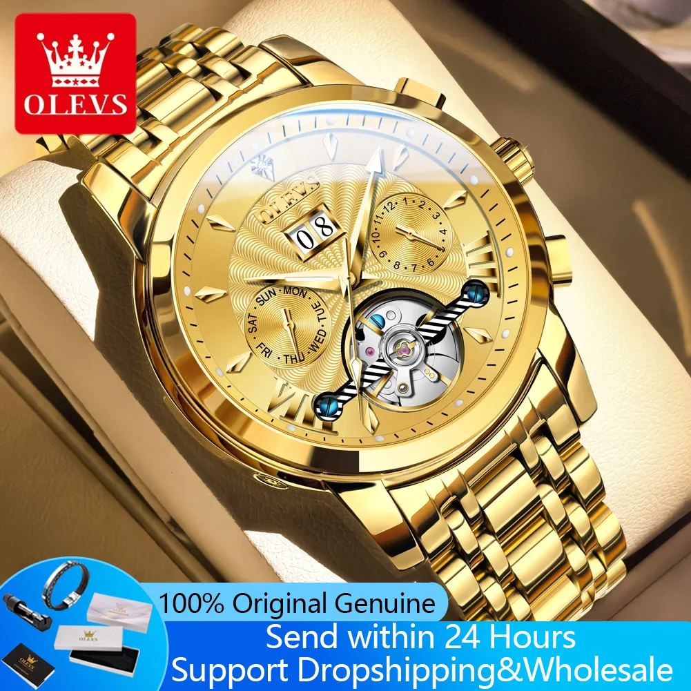 

OLEVS 9965 Мужские часы, оригинальные модные автоматические наручные часы с полым скелетонизированным календарем, механические часы для мужчин, водонепроницаемые светящиеся