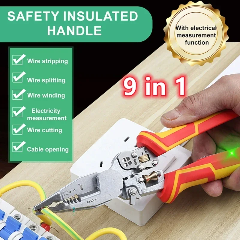 

Electrician Plier 9-in-1 Multifunctional Versatile Wire Stripping Pliers Electricity Measurement Non-slip Wire Stripping Plier