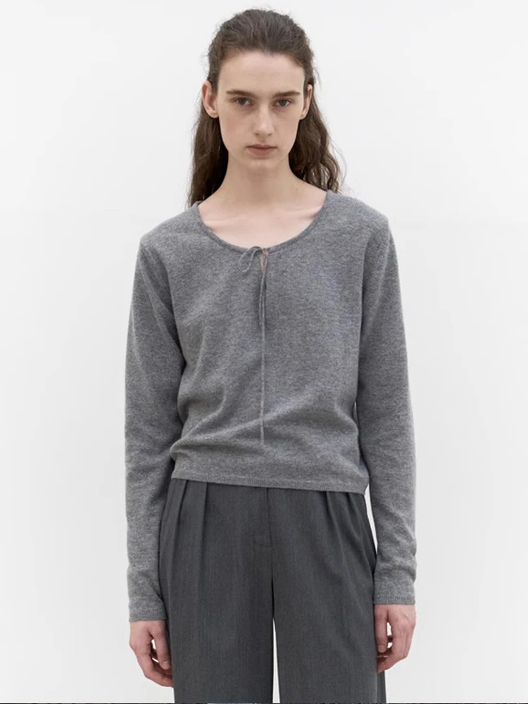 

Женский шерстяной трикотажный свитер Lerobe с круглым вырезом, базовая модель, повседневный, модный, весенний, новый стиль, для офиса, приталенный, с длинным рукавом