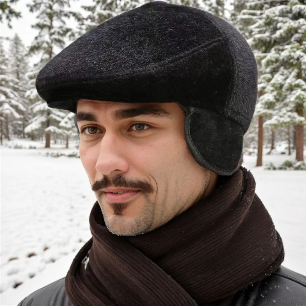 Fashion Faux Fur Newsboy Hat Winter Warm Outdoor Flat Cap Vintage Men Beret