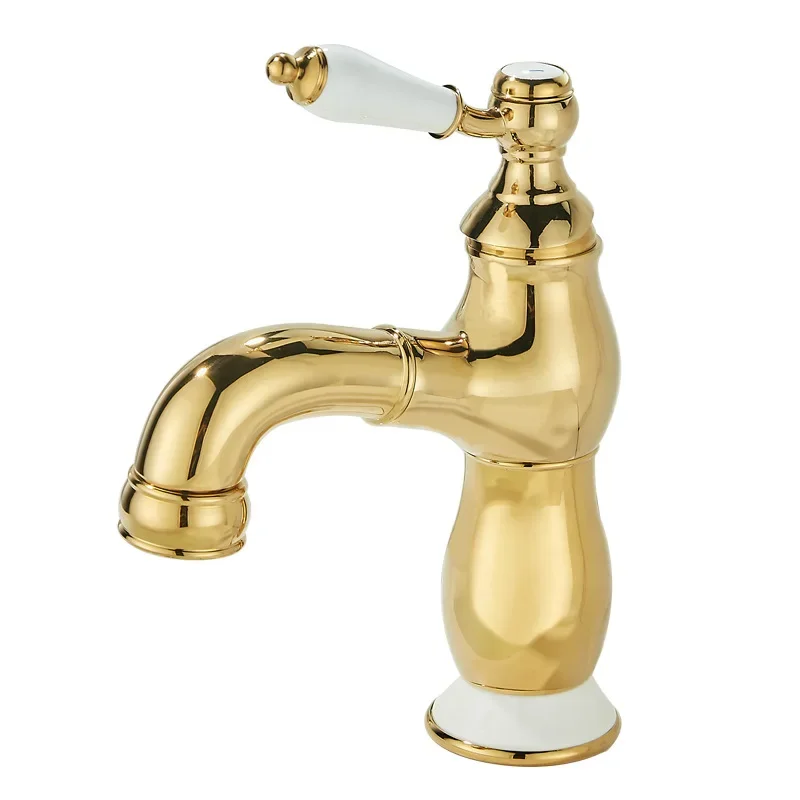 

French retro pull-out faucet, all-copper bathroom counter, washbasin, hand wash, bathroom cabinet, gold hot and cold retractable