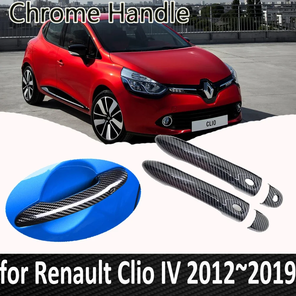 

2 PCS Carbon Fiber Door Handle Cover Catch Trim for Renault Clio IV MK4 2013 2012~2019 Premium Custom Car Accessories Stickers
