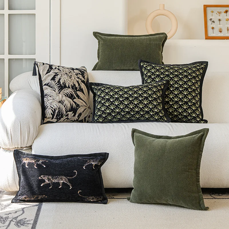 30X50/45X45CM Jacquard Green Throw Pillow Cover Nordic Luxury Stamping Waist Cushion Cover Decor Home Decorative Pillowcase