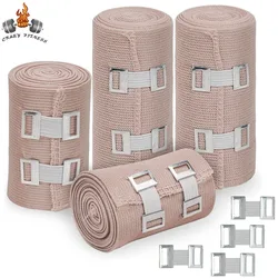 1Roll Elastic Bandage Wrap with Clips Wound Dressing Outdoor Sports Sprain Treatment Bandage Tape for First Aid Kits Protect