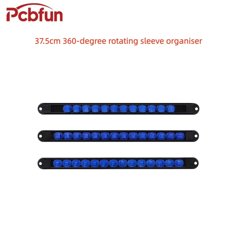 Organizador de soquete de 37.5cm, rack de armazenamento de soquete portátil giratório de 360 graus, 1/4 polegadas, 3/8 polegadas, organizador de trilho de guia de 1/2 polegadas