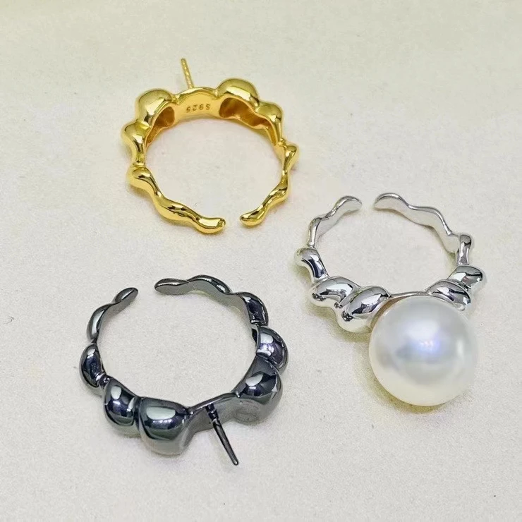 Wholesale 925 Sterling Silver Adjustable Ring Mount Settings Findings Mountings Accessory Parts for 11-12mm Pearls 5pcs/lot