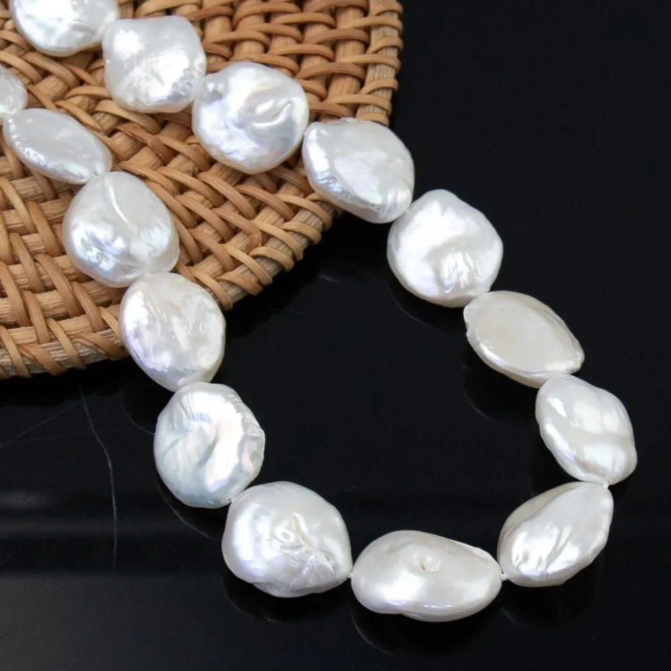 

High Quality 1Strand 16-18mm Natural Freshwater Pearl Beads Button Shape for Jewelry Making DIY Necklace Bracelets Accessories