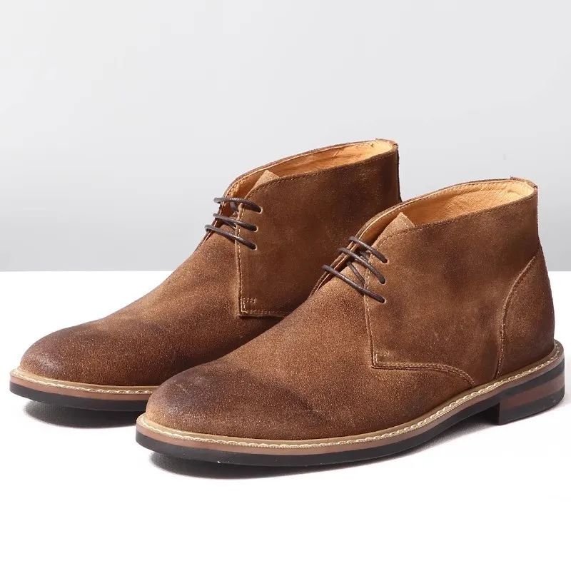 

Retro Boots Men's High Top Desert Boots Handmade Briti Casual Leather Boot Reverse Floing Genuine Leather Boots