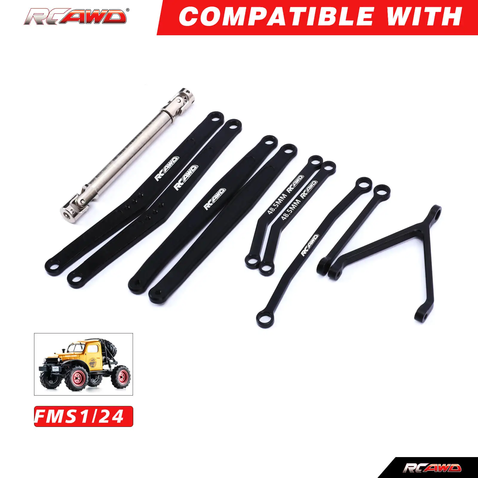 Alloy extended 35mm Rear linkage set +70mm CVD center drive shaft upgrades for FMS EAZYRC Roc Hobby FCX24 1/24 crawlers