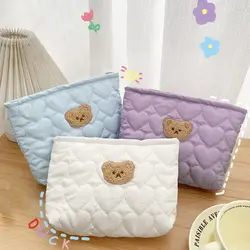 Saco de maquiagem de grande capacidade do urso Lingge Batom Zipper Bag Saco de lavagem de viagem bonito Saco de armazenamento estilo coreano