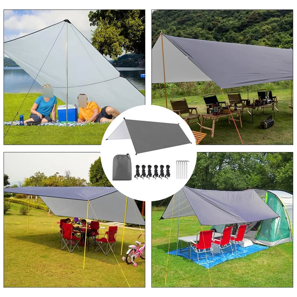 300cm Camping Tent Tarp Rain Fly with Nylon Rope and Spikes for Durable Waterproof Shelter Suitable for Hiking Fishing Camping