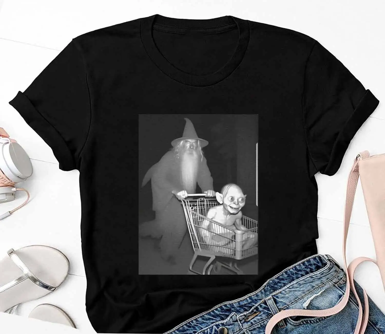 Pushing Gollum in Shopping Cart T-Shirt