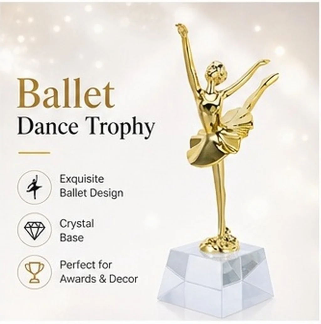 Ballet Dance Trophy Crystal Base Gold Dancer Figure 7.5inch Elegant Ballet Jazz Tap Competition Award Display Trophy