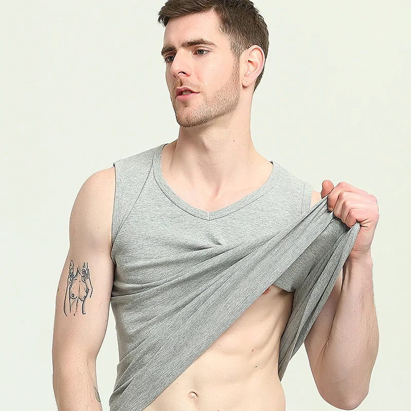 

Spring and Summer Men's Vest Pure Cotton Fine Ribbed Tank Top Sports Round Neck Slim Fit Sleeveless Wide Shoulder Base Shirt