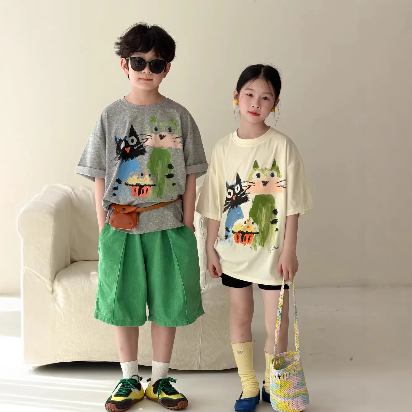 

2026 Summer Kids Cartoon Print T-Shirt Unisex Boy Girl Crew Neck Short Sleeve Casual Loose Breathable Soft Cotton Tee Tops