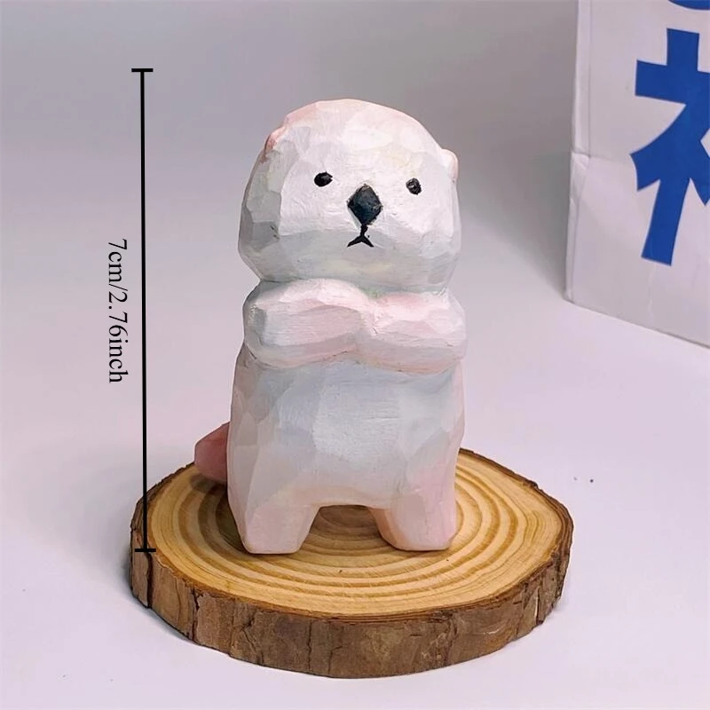 Handmade Wood Carved Sassy Sea Otter Figurine Office Desk Craft Ornament Creative Animal Gift Household Statue Home Decoration
