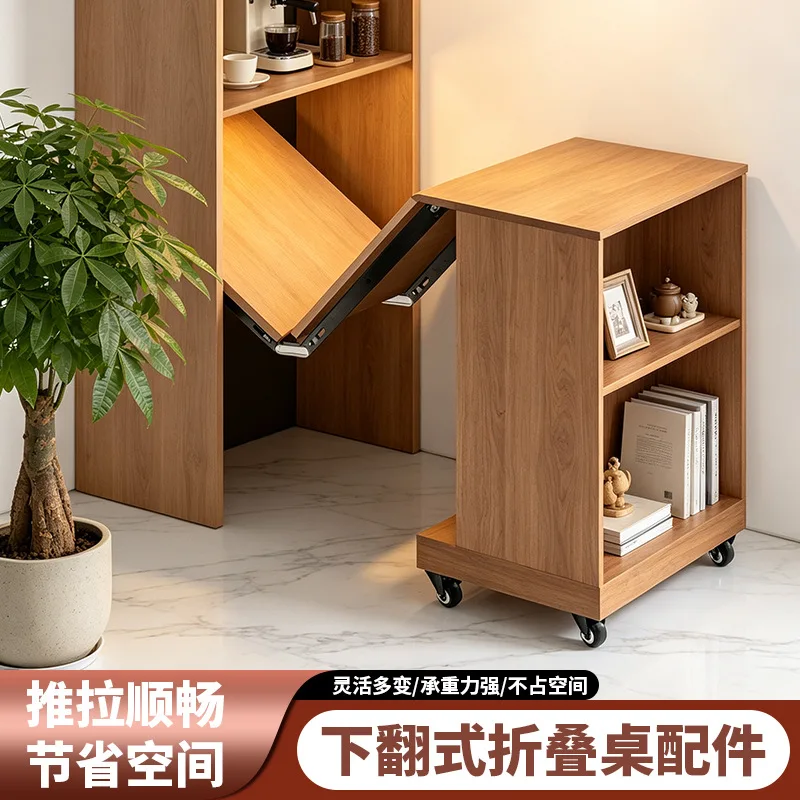 Folding down pneumatic rod folding down invisible table telescopic side table desk cabinet wine cabinet hidden