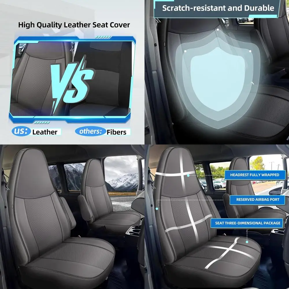 

Индивидуальные серые водонепроницаемые чехлы из искусственной кожи для сидений фургонов 2010-2025 годов, полный комплект, износостойкие