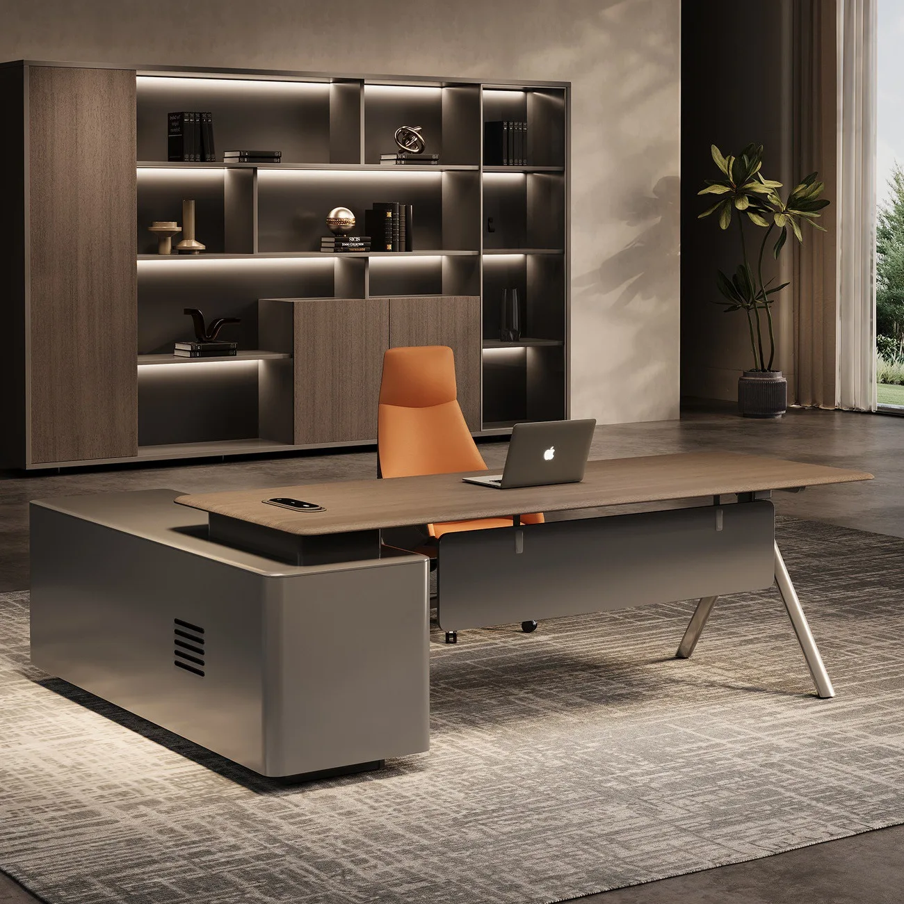 Modern simple desk desk with side table board storage bookcase combination office furniture