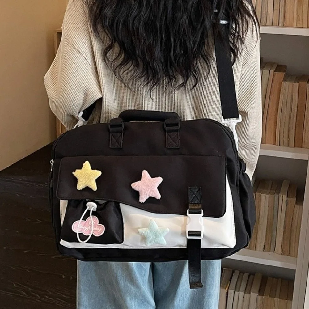 Cute Large Capacity Macaron Color Travel Duffle Bag Star Portable Gym Shoulder Bag Multi-pocket Polyester Handbag Commuting