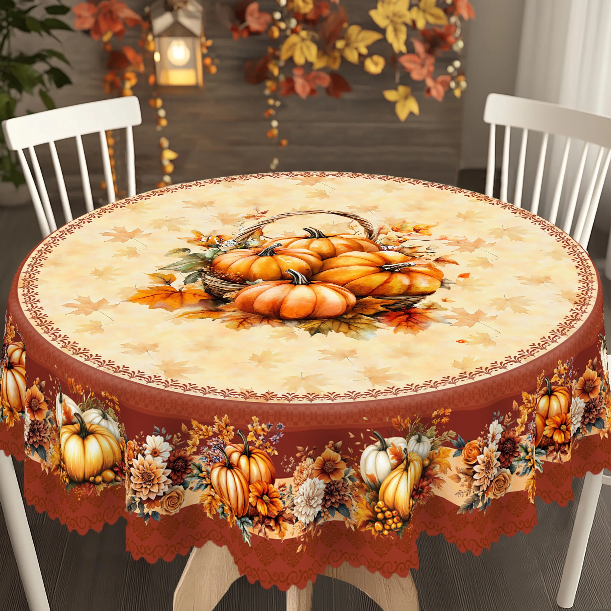 1 Piece of Thanksgiving Pumpkin Print Tablecloth, Available in Various Sizes, Autum Flower Pattern Printed Tablecloth, Thanksgiving Party Tablecloth Decoration, Suitable for Home Kitchen, Dining Room Terrace Indoor and Outdoor Use, as a Gift for Friends and Lovers